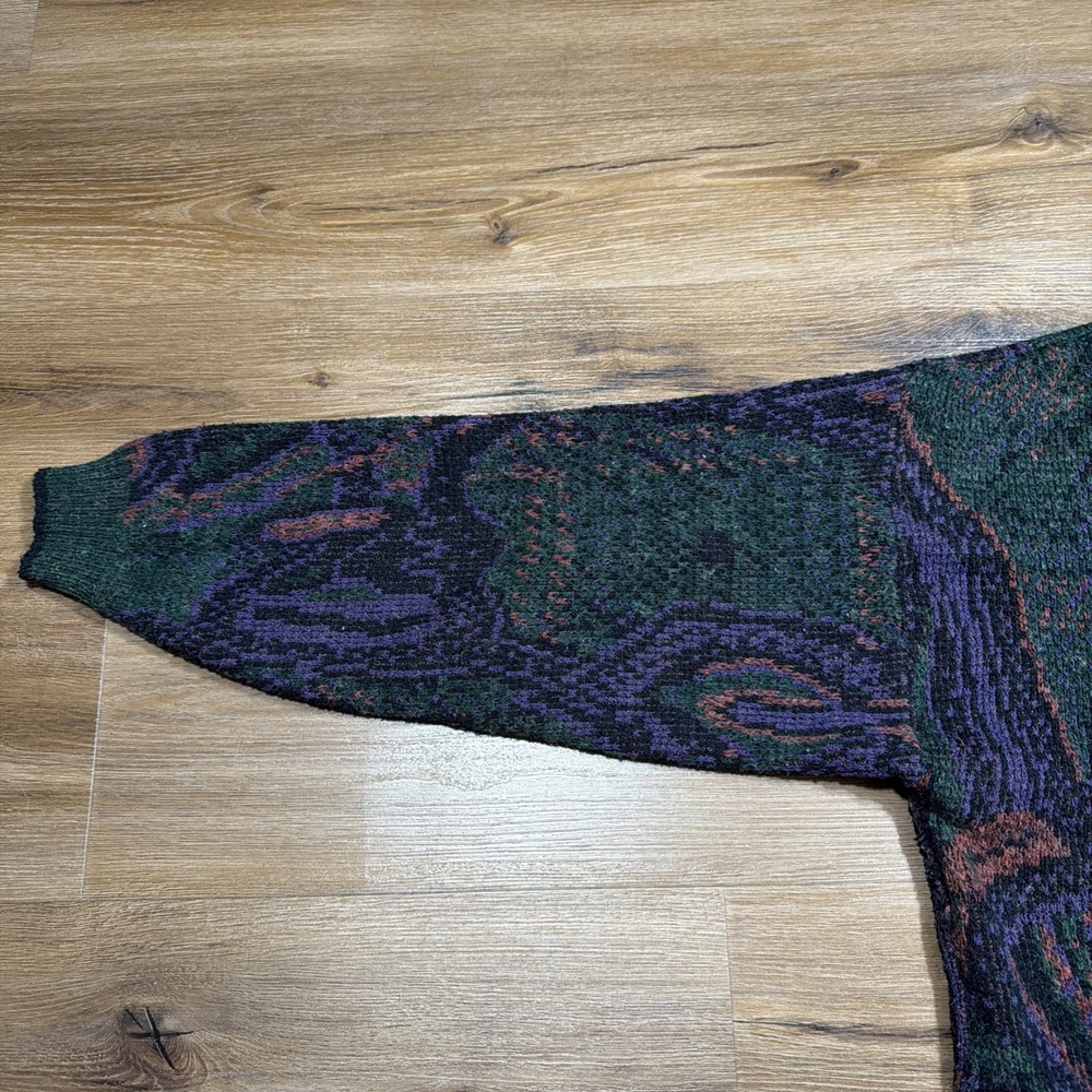 Vintage Bugle Boy Sweater Abstract Paisley Green Purple Print Streetwear Mens XL - Picture 3 of 10